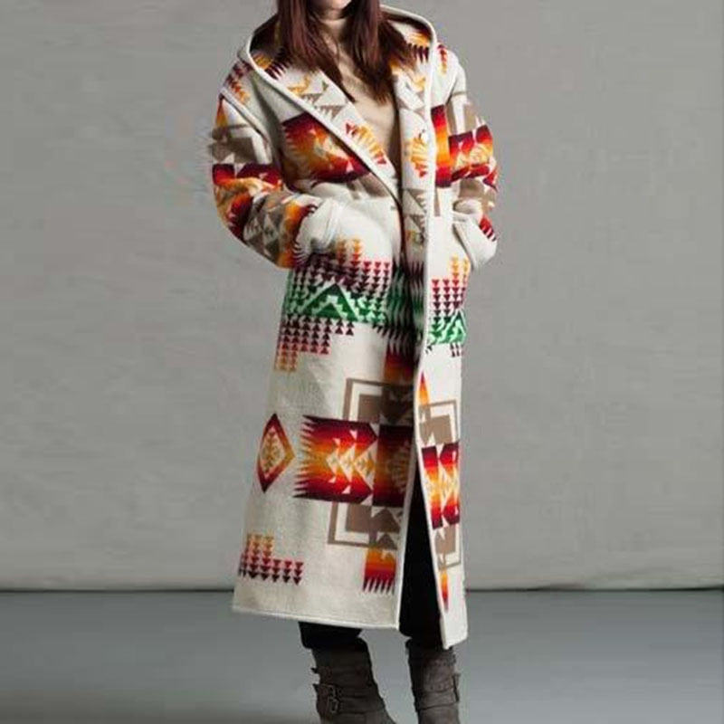 Aztec Hooded Long Jacket