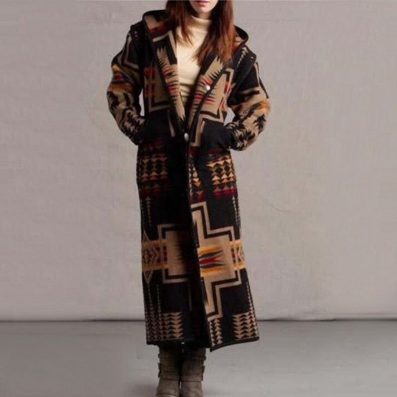 Aztec Hooded Long Jacket