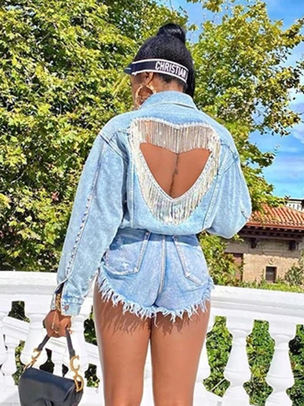 Denim Fringe Peakaboo Jacket