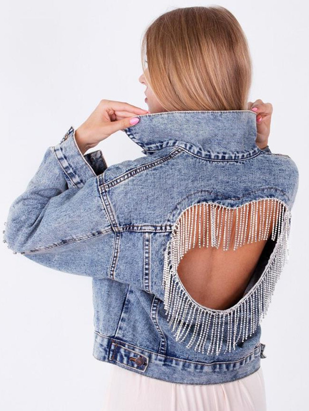 Denim Fringe Peakaboo Jacket