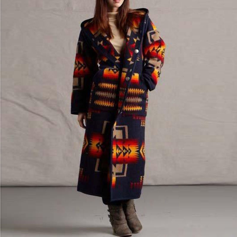 Aztec Hooded Long Jacket