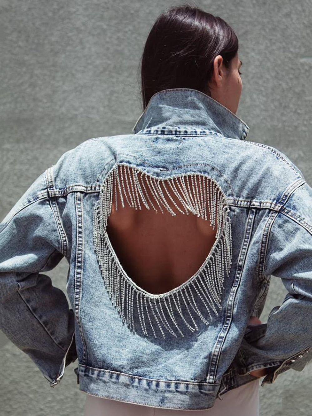 Denim Fringe Peakaboo Jacket