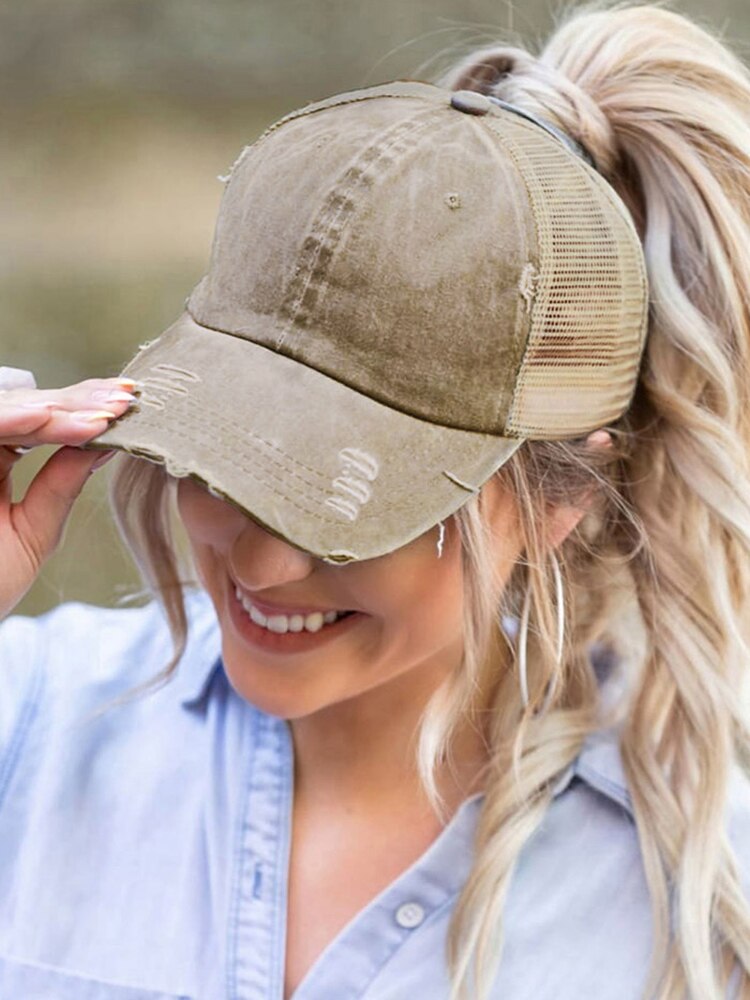 Distressed Pony Tail Hat