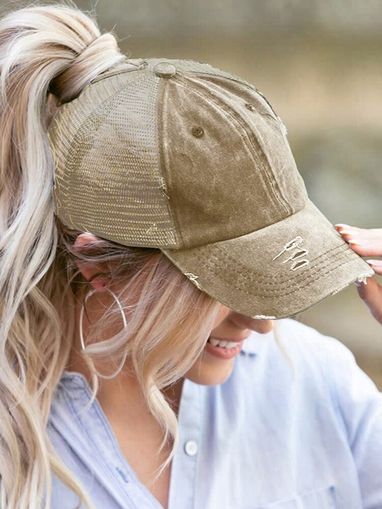 Distressed Pony Tail Hat