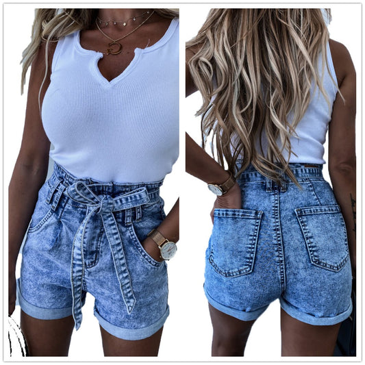 Denim Tie Front Shorts