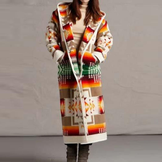 Aztec Hooded Long Jacket